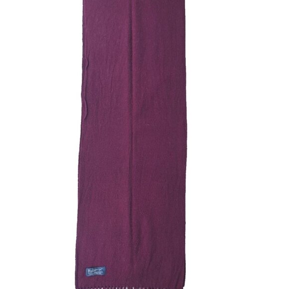 BURBERRY London Vintage Solid Plaid Knit 100% Lambs Wool Fringe Maroon SCARF - Picture 3 of 8